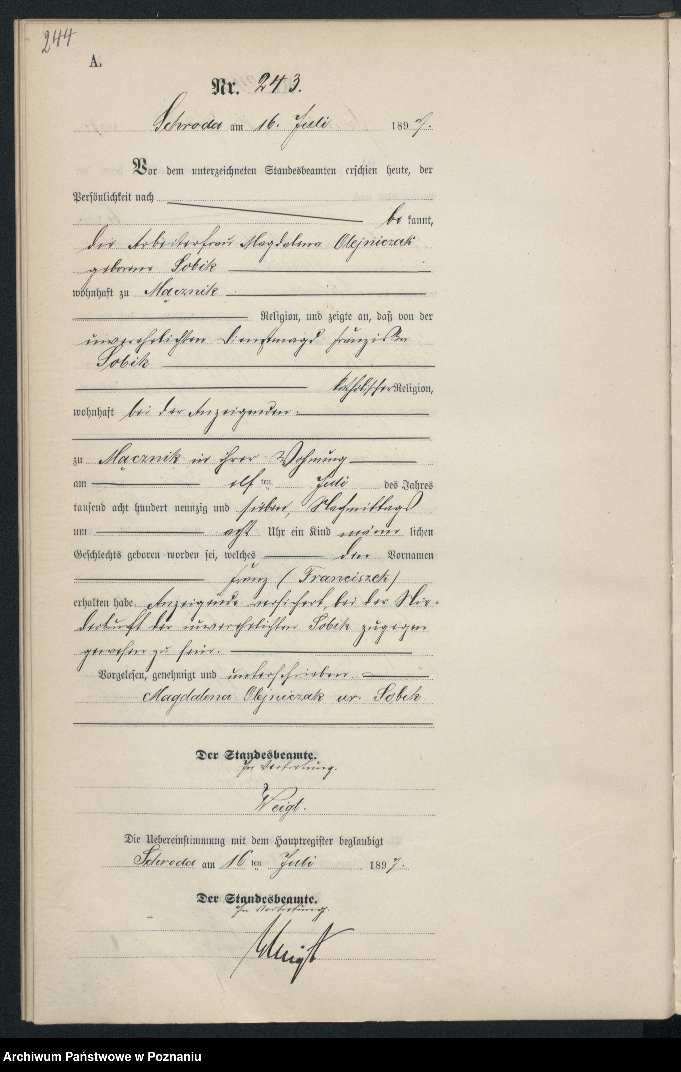 Skan z jednostki: Księga urodzeń