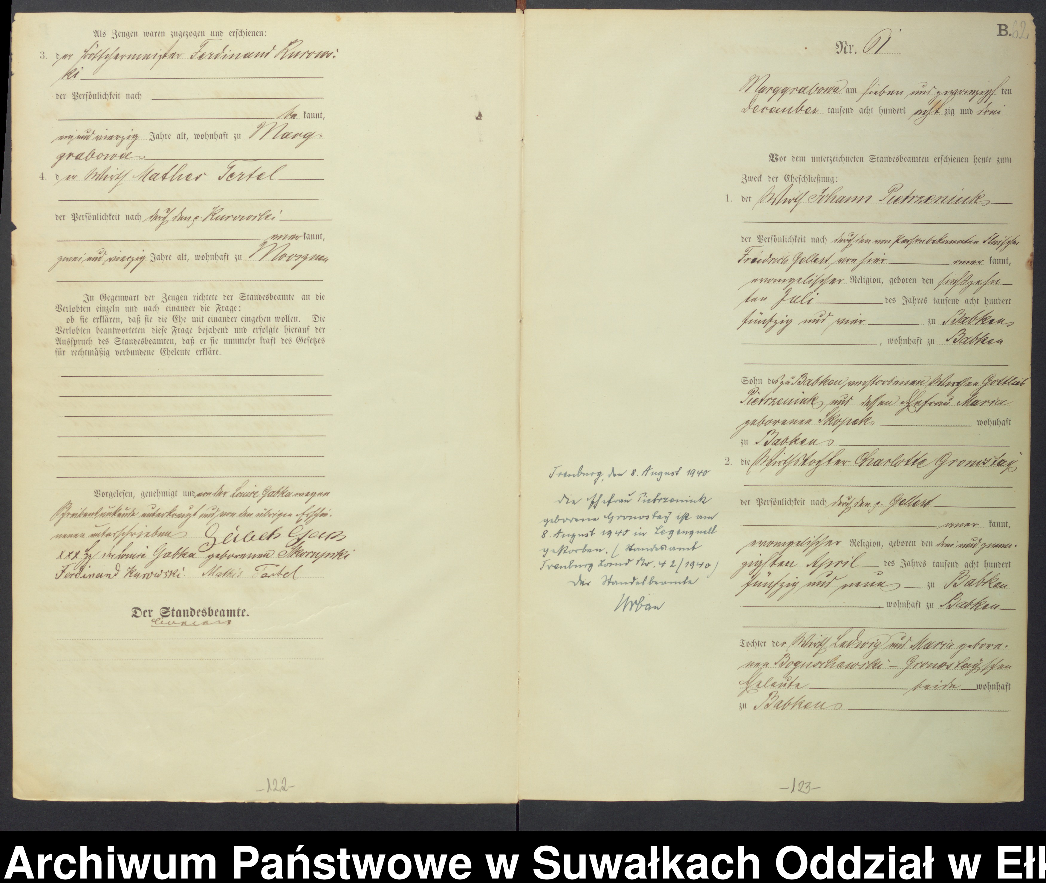 Skan z jednostki: Heiraths-Haupt-Register des Königlichen Preussischen Standes-Amtes Landgemeinde Marggrabowa Kreis Oletzko