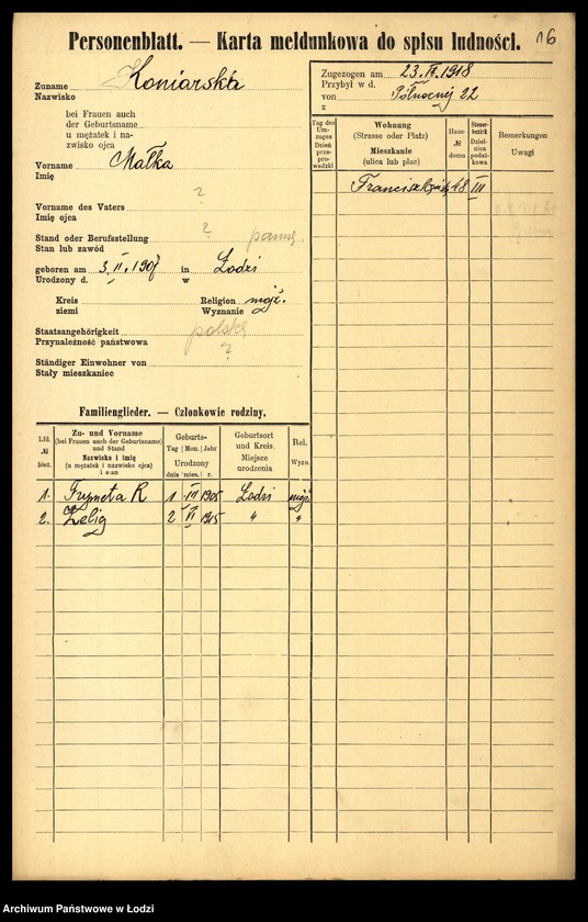 Obraz 18 z jednostki "[Spis ludności Łodzi] Konalska - Konga"