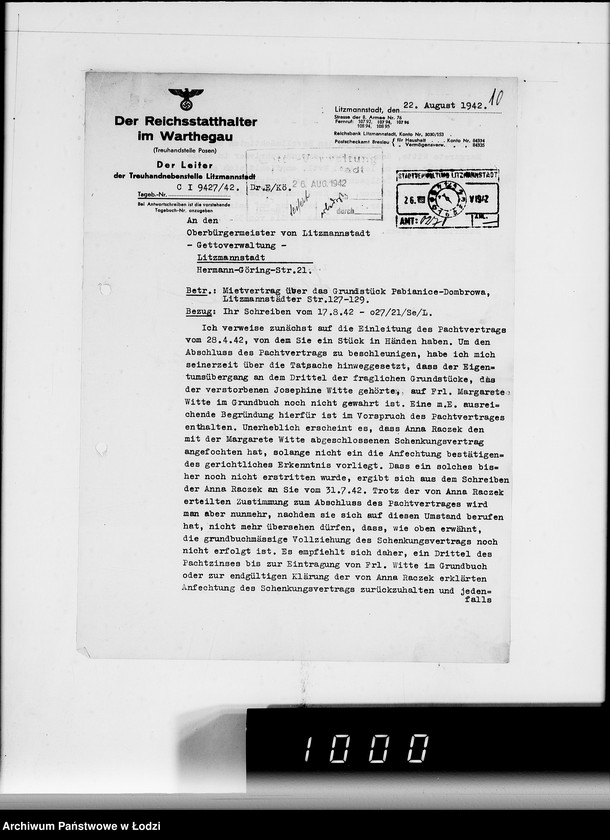 Obraz 12 z jednostki "H.T.O. [Korespondencja z Haupttreuhandstelle Ost w sprawach finansowych oraz majątku żydowskiego]"