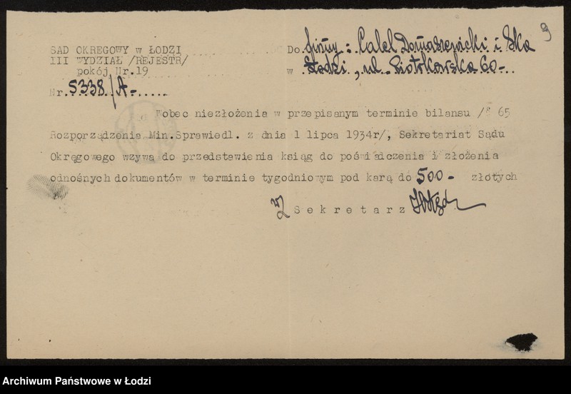 Obraz 11 z jednostki "Calel Domaszewski i S-ka- wyrób i sprzedaz towarów manufakturowych"