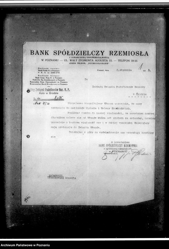 Obraz 5 z jednostki "Sprawozdania miesięczne oraz korespondencja koła w Środzie w sprawie przyjęcia na członka, powiadomienia o zebraniach, zaproszenia"