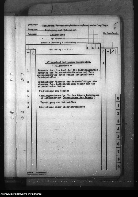 Obraz 9 z jednostki "Aktenplan der Abteilung III (Erziehung, Unterricht, Kultur- und Gemeinschafts- pflege)"