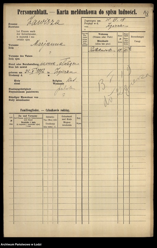 Obraz 20 z jednostki "[Spis ludności Łodzi] Zawisłowski - Zdunek"