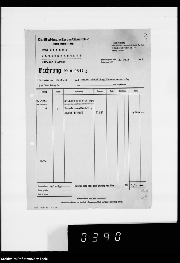 Obraz 9 z jednostki "Kürschnerei. [Zamówienia, rachunki i świadectwa dostaw]"