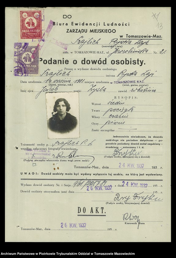 image.from.unit.number "Dowodów osobistych od nr 951 do 1100. Tom VII"