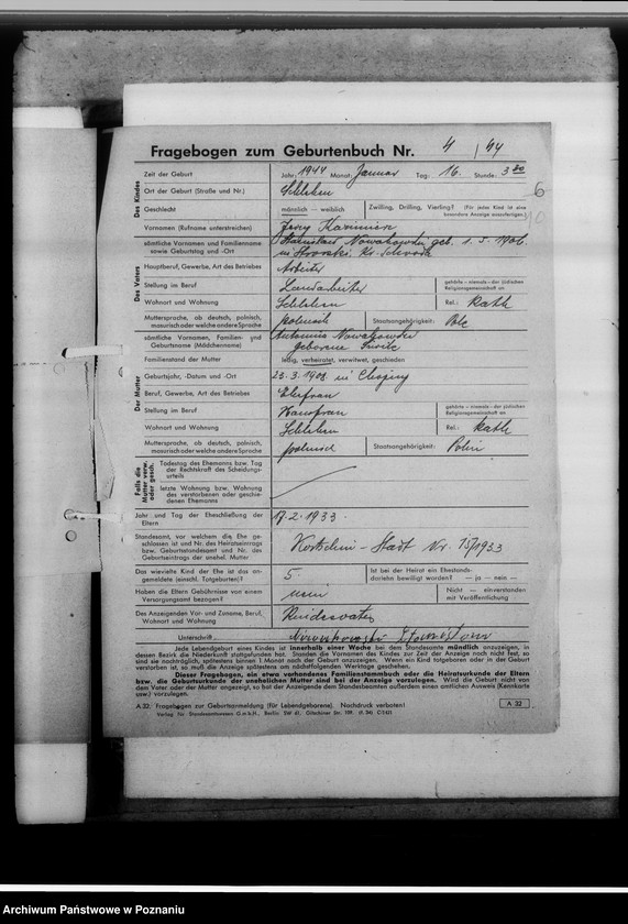 Obraz 14 z jednostki "Sammelakten zum Geburtenbuch [zgłoszenia urządzeń]"