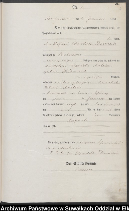image.from.unit.number "Geburts-Haupt-Register des Königlich Preussischen Standes-Amtes Forstrevier Nicolaiken Kreis Sensburg für das Jahr 1883 [do 1887]"