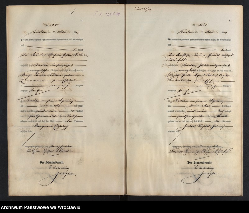 image.from.unit.number "Geburts-Haupt-Register Breslau I 1909 Band 4"