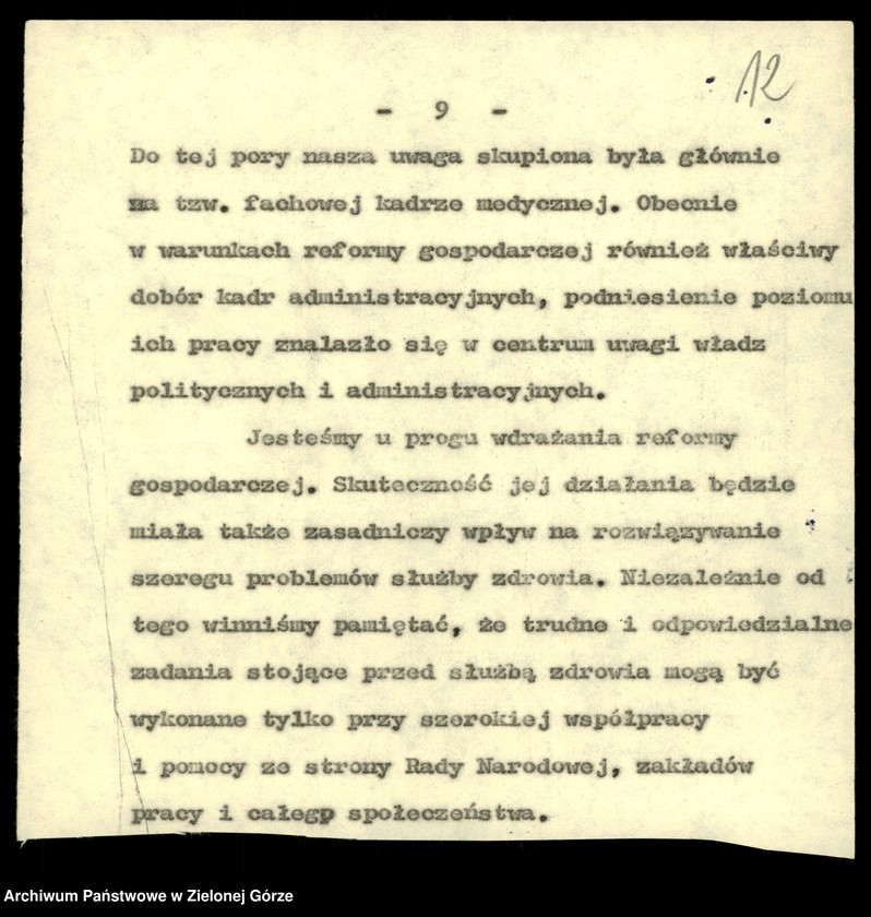 Obraz 14 z jednostki "Zdrowie. Przemówienia pracowników wydziału z okazji. Dnia pracownika służby zdrowia w latach 1982-1988, rocznic Wojewódzkiej Stacji Krwiodawstwa w 1978,1986; Sanepidu 1979, Sanatorium w Torzymiu w 1980, PKPS w 1984"