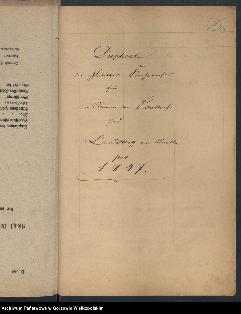 image.from.unit.number "Duplikate des Militär-Kirchenbuches zu Landsberg an der Warthe (dotyczy 3 und 4 Eskadron des König. 3 Dragoner Regiment, 3 Bataillon des 8 Landwehrregiment, III Dragonerregiment und der Landgensarmerie der III Brigade, 2 Königl. Dragonerregiment"
