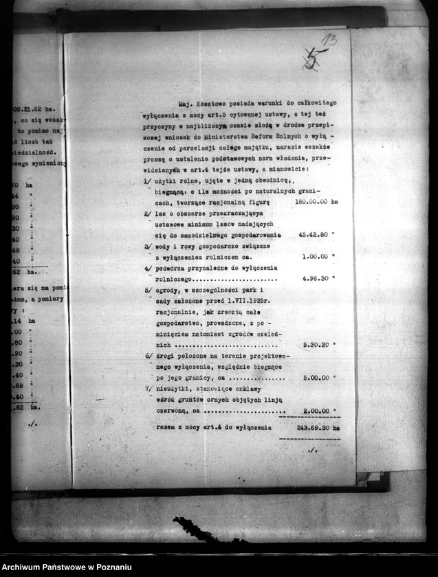 Obraz 19 z jednostki "Majątek Kosztowo powiatu wyrzyskiego wyłączenie z art. 4/5 ustawy o wykonaniu reformy rolnej Helmut Buettner"