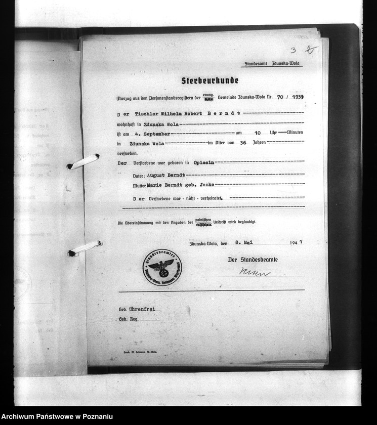 Obraz 7 z jednostki "Wykazy miejscowych Niemców, którzy zginęli w 1939 roku. Kreis Sieradsch (Sieradz)"