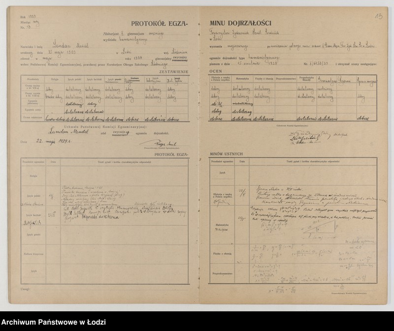 Obraz 15 z jednostki "Protokół egzaminów dojrzałości na rok 1928/29"