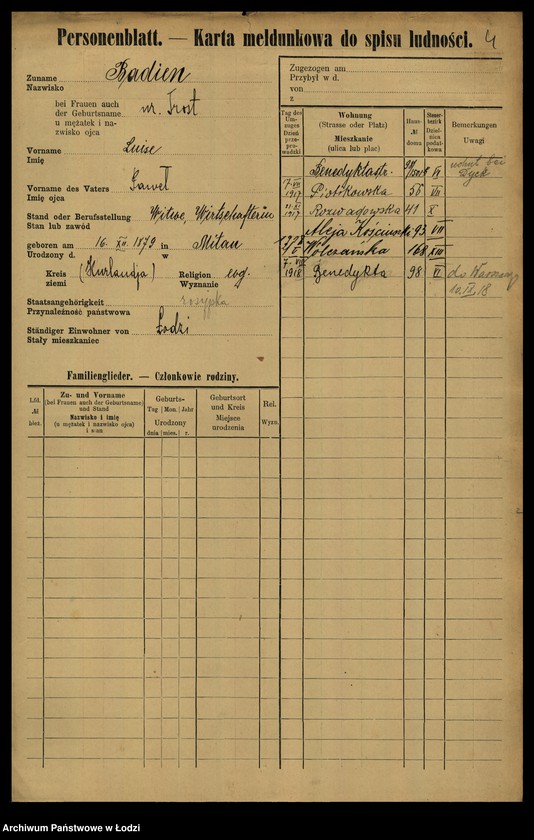 Obraz 6 z jednostki "[Spis ludności Łodzi] Bader - Beierlein"