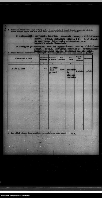 Obraz 12 z jednostki "Kwestionariusz Gazowni Miejskiej w Rakoniewicach powiat wolsztyński"