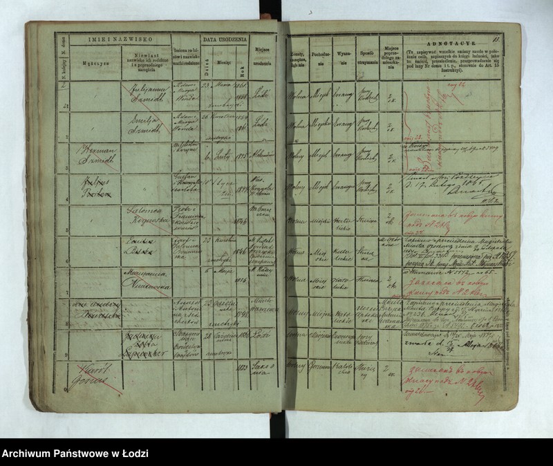 Obraz 16 z jednostki "Księga ludności stałej Łódź - cyrkuł I nr 1-33"