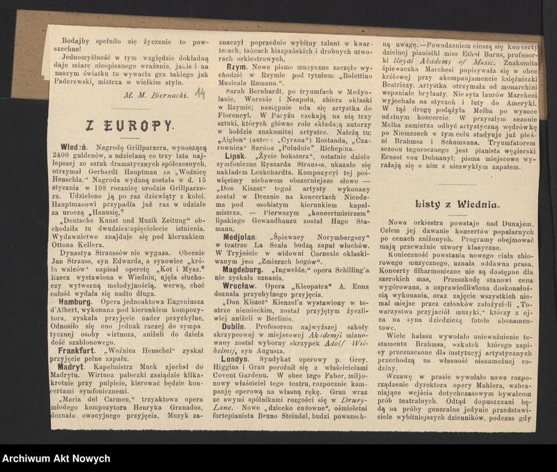 image.from.unit.number "Tournée en Pologne et Russie. Janvier-Mars 1899 (Wycinki prasowe i programy koncertów w Królestwie Polskim, Rosji oraz Galicji; wiersz J. A. Święcickiego)"