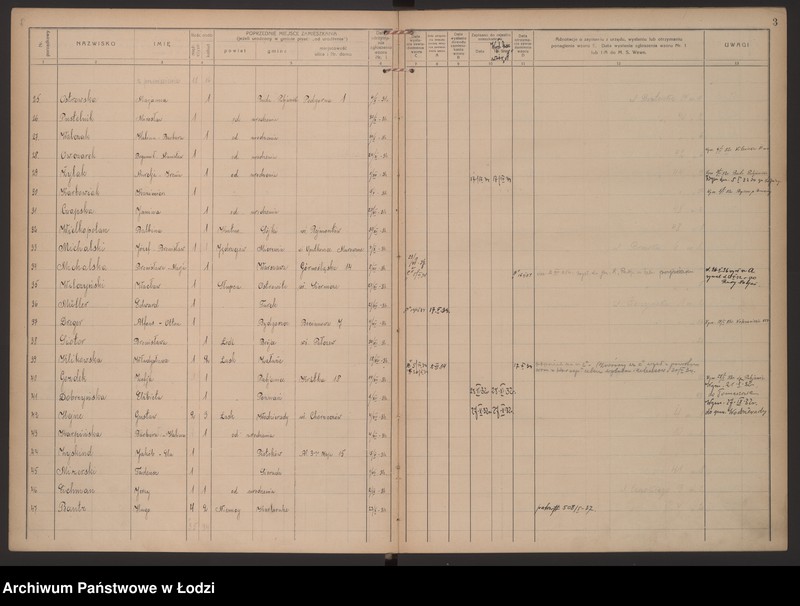 Obraz 6 z jednostki "Księga kontroli ruchu ludności (rejestr osób przybywających do gminy) Łódź, zameldowania pozaankietowe, komisariat XII, nr 1-769"