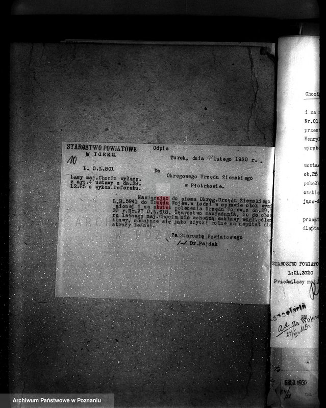 Obraz 14 z jednostki "Sprawa wyłączeń z art.. 4 ustawy z 28 XII 1925 r. i zatwierdzenie projektu planu gospodarczego dla lasu majątku Chocim powiat turecki"