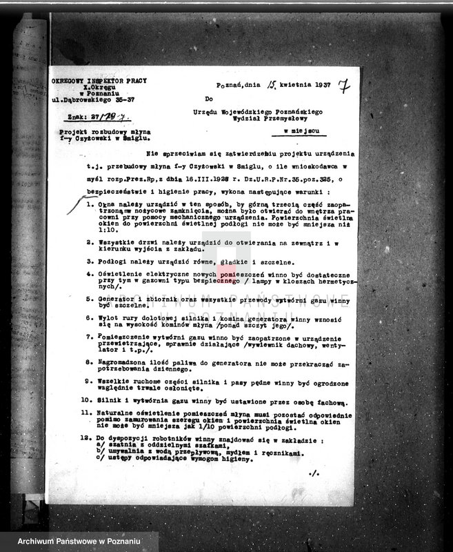 Obraz 12 z jednostki "Zatwierdzenie zakładu przemysłowego młyna Firmy Czyżowski w Śmiglu"