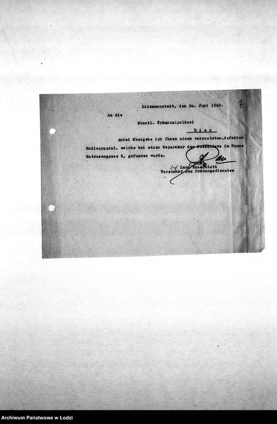 Obraz 10 z jednostki "[Korespondencja Komendy z policją niemiecką oraz rewirami gettowymi na temat różnych wydarzeń w getcie]"