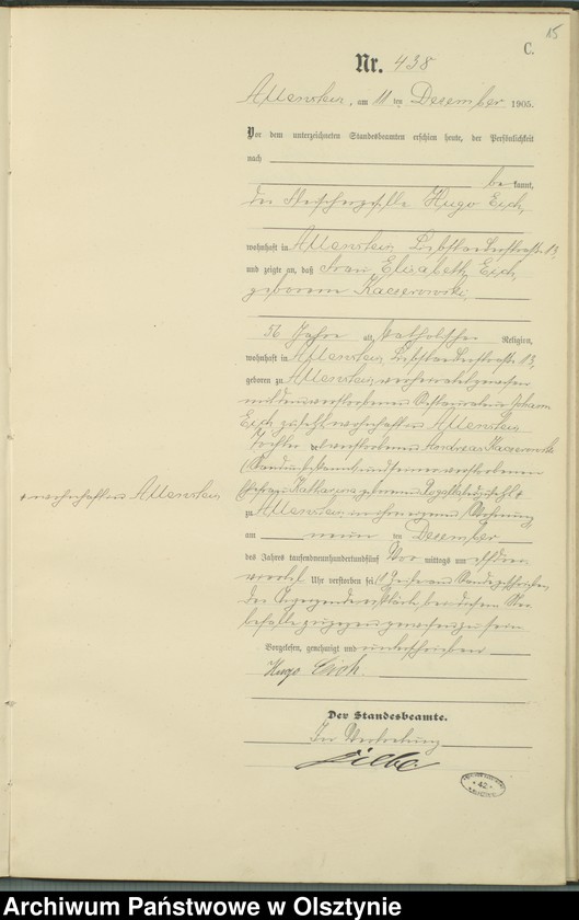 image.from.unit.number "Sterbe-Haupt-Register Tom II, Nr 426-454"