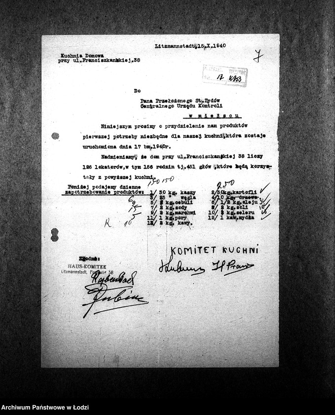 Obraz 10 z jednostki "Kuchnia N. 353 ul. Franciszkańska 38 [Działalność, personel, konsumenci, kontrole]"