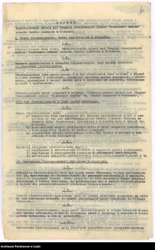 Obraz 9 z jednostki "Stowarzyszenie opieki nad ubogimi przejezdnymi żydami "Hachnosat-Orchim" im. M. Lachmana w Radomsku"