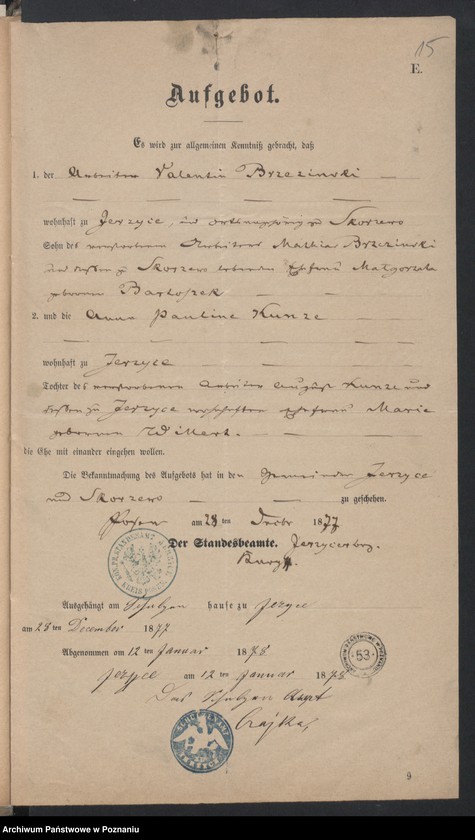 Obraz 17 z jednostki "Acta betreffend die Schrieftstücke nur §§ 28 bis 38,43,45 bis 50,55,65 und 66 der Reichsgesetz vom 6 Januar 1875 zum Heiraths -Register"