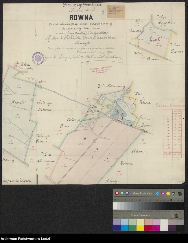 Obraz 1 z jednostki "Pierworys pomiaru dóbr prywatnych Równa po oddzieleniu przestrzeni przeznaczonej do sprzedaży włościanom z udziałem Banku Włościańskiego ... w powiecie sieradzkim położonych"