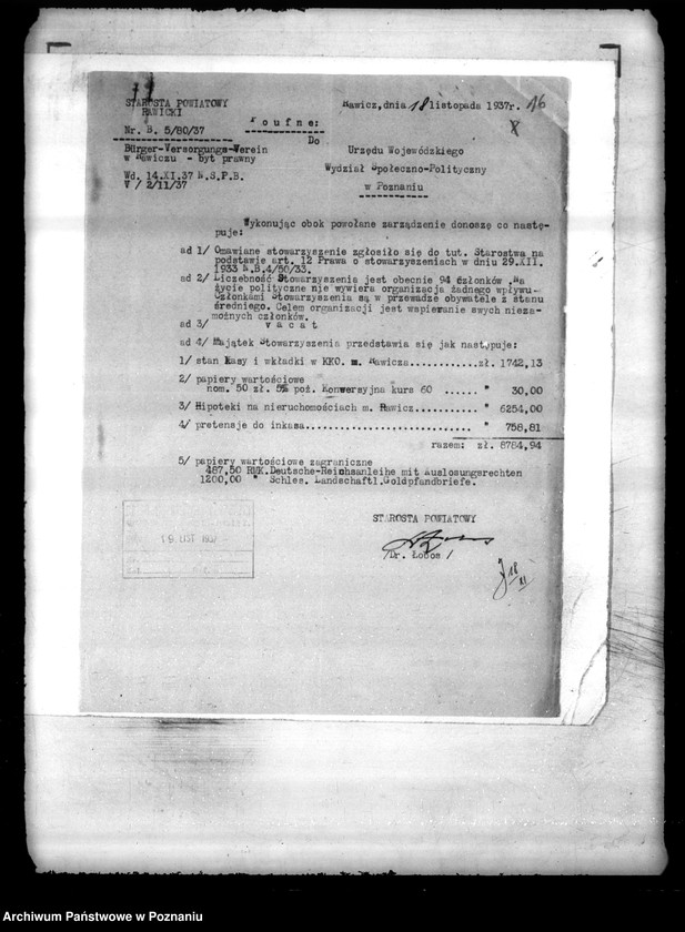 Obraz 20 z jednostki "/Burgerversorgungsverein w Rawiczu/"