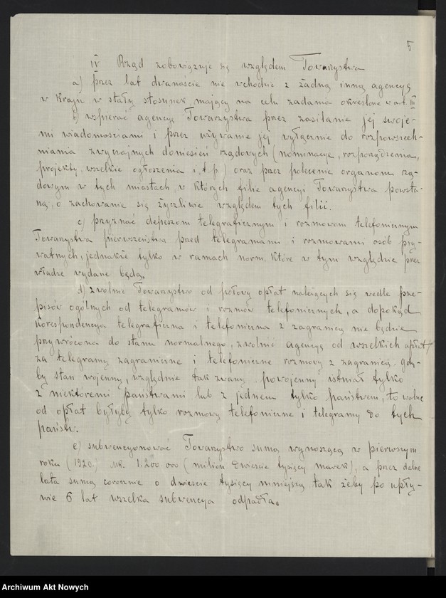 image.from.unit.number "Materiały w sprawie utworzenia Polskiej Agencji Telegraficznej. Memoriały, korespondencja"