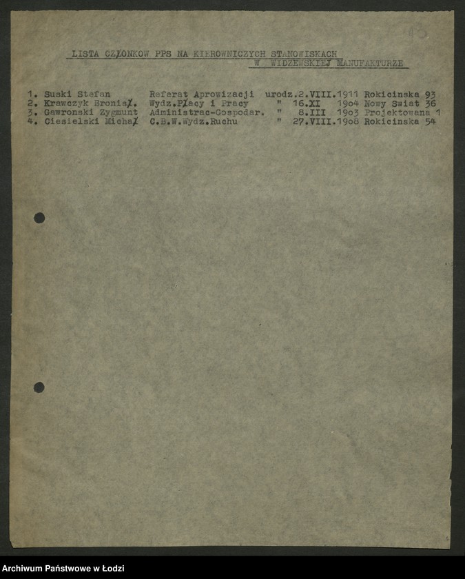 Obraz 14 z jednostki "Wykazy członków PPS na kierowniczych stanowiskach w zakładach pracy"