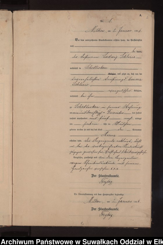 image.from.unit.number "Geburts-Neben-Register des Preussischen Standes-Amtes Stasswinnen Kreis Lötzen"