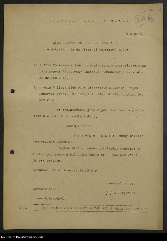 Obraz 12 z jednostki "[Materiały Ignacego Logi - Sowińskiego posła do Krajowej Rady Narodowej i Sejmu Ustawodawczego]"