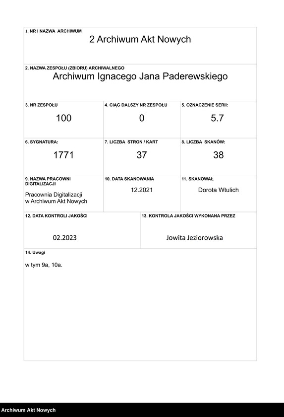 image.from.unit.number "Wolski Bartłomiej (ksiądz); Załączniki: a) "Memory for the generous nation of America..."; b) "Pamiątka dla ofiarnej Polonii Amerykańskiej..."; c) prospekt (3 egz.); L.13; brak s.29,36-37"