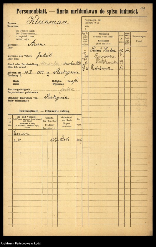 Obraz 19 z jednostki "[Spis ludności Łodzi] Klajnman - Klarman"