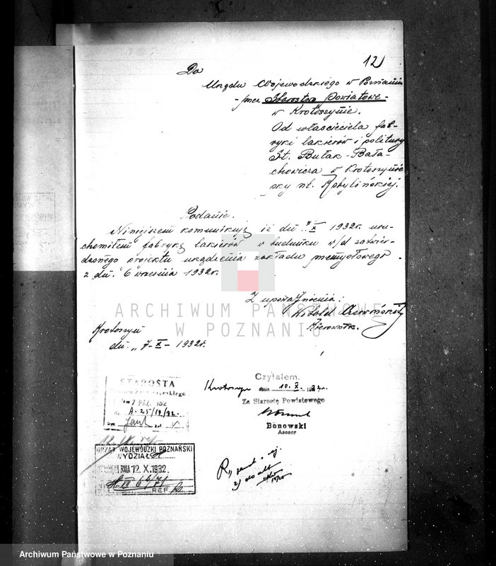 image.from.unit.number "Zatwierdzenie zakładu przemysłowego fabryki lakierów i politury własność Bułak-Bałachowicz w Krotoszynie nr rej. 573"