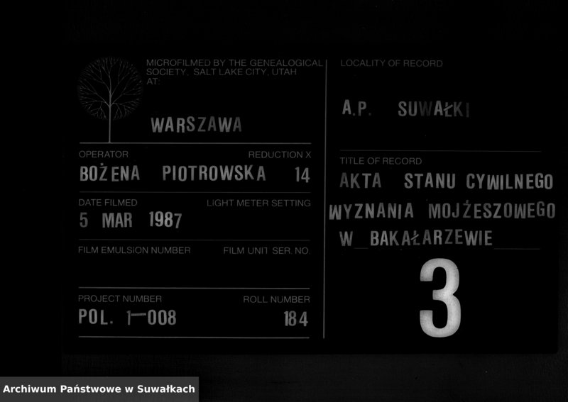image.from.unit.number "Akta stanu cywilnego wyznania mojzeszowego w Bakałarzewie Dokumenty do akt małżeństw 1843"