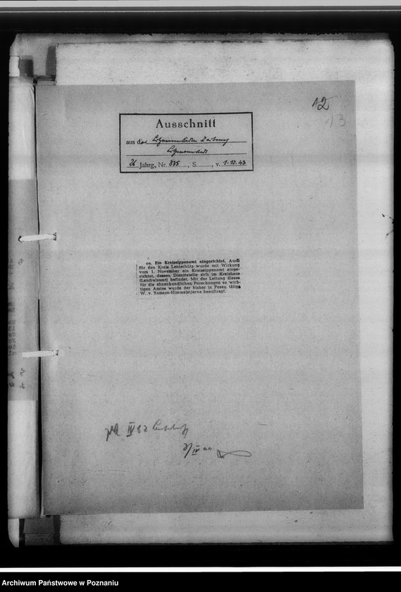 Obraz 17 z jednostki "[Korespondencja w sprawach organizacyjnych, sprawozdanie z działalności, Kreissippenamt Lentschütz Łęczyca, województwo łódzkie]"