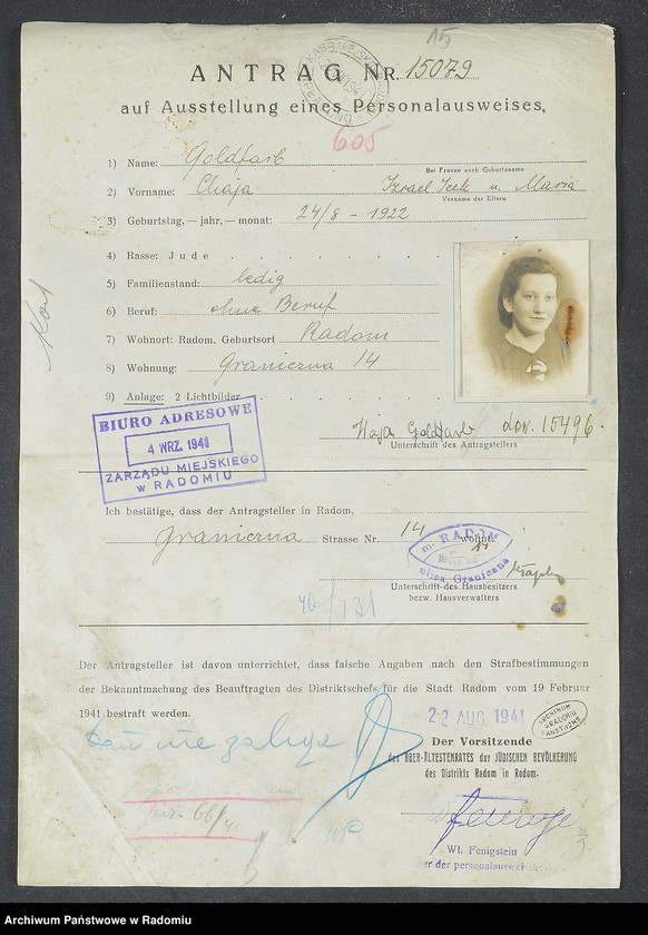 image.from.unit.number "[Wnioski o wydanie dowodów osobistych oraz nie odebrane dowody Goldberg, Goldfarb - Goldmann]"