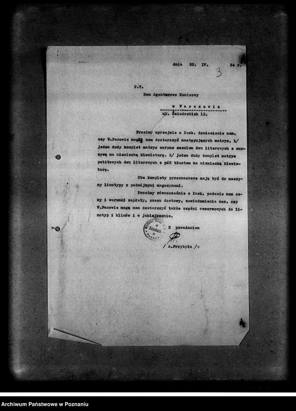 Obraz 7 z jednostki "Korespondencja z firmami: Tadeusz Drozdowski i Spółka z ograniczoną odpowiedzialnością oraz Dom Agentowo-Komisowy Adolf Neuding w sprawi maszyn i części linotypowych"