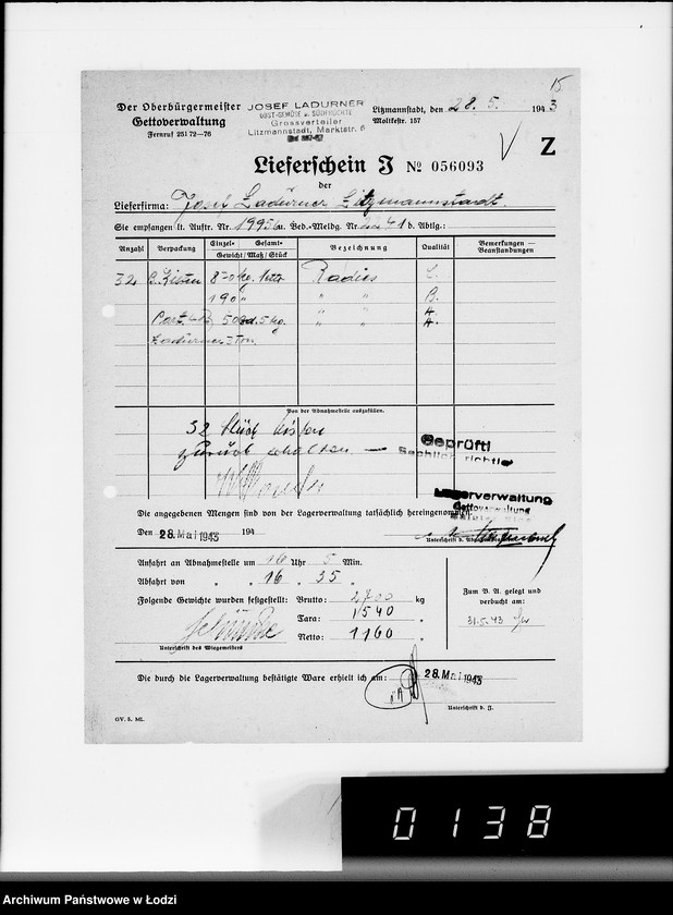 Obraz 20 z jednostki "Lebensmitteleinkauf. Aufträge, [Lieferscheinen und Rechnungen] 19941-19960 [Dostawa artykułów pierwszej potrzeby do Getta]"