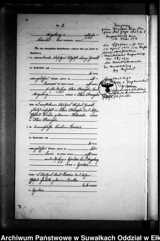 image.from.unit.number "Heirats-Neben-Register des Preussischen Standes-Amtes Gross Strengeln Kreis Angerburg"