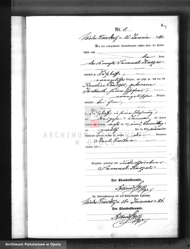 Obraz 4 z jednostki "Geburts-Neben-Register Standesamts Hohen-Giersdorf pro 1881"
