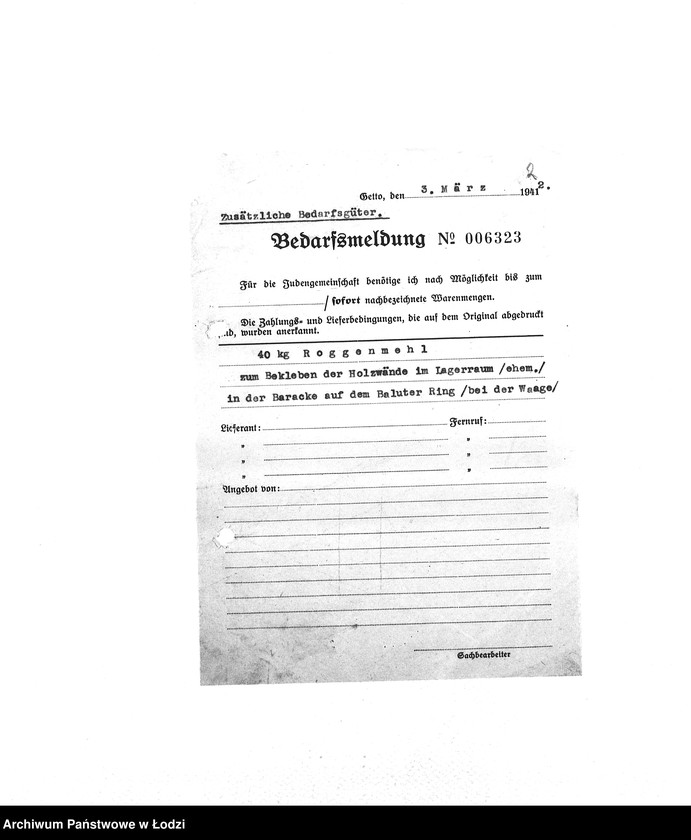 Obraz 5 z jednostki "Bedarfsmeldungen [Skierowane do GV zapotrzebowania na surowce, materiały, narzędzia, maszyny itp. potrzebne resortom pracy do produkcji; zamówienia żywności, lekarstw]"