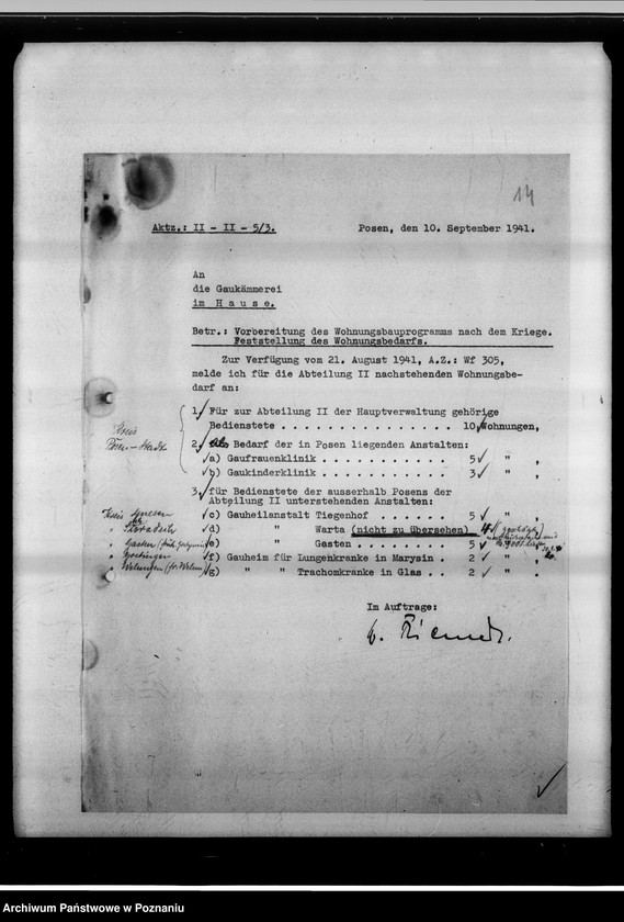 Obraz 19 z jednostki "Vorbereitung des Wohnungsbauprogrammes nach dem Kriege. Feststellung des Wohnungsbedarfes."