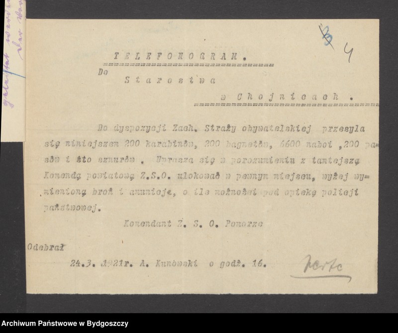 image.from.unit.number "[Raport o stanie uzbrojenia, statystyka broni, imienny spisy członków straży obywatelskiej z Głowczewic, powiat chojnicki]"