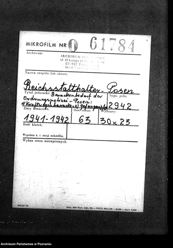 Obraz 2 z jednostki "Barackenbedarf der Ordnungspolizei - Posen: 1) Kraftwagenbaracke, 2) 2 Gefängnisbarakken, 3) 3 Baracke für Kaserne, 4) 7 - 1 Backere für Hermannstal"